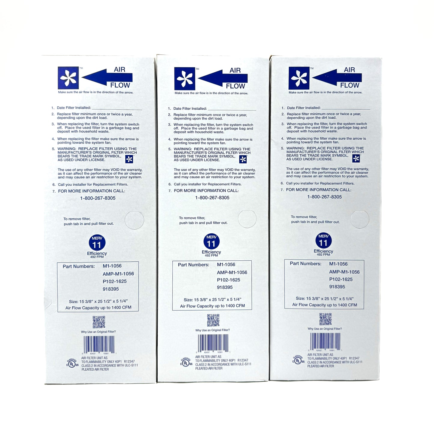 M1-1056 - Filtres à fournaise - MERV 11 - 16x25x5